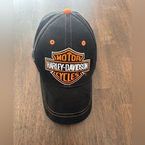 Harley-Davidson Black and Orange Embroidered Velcro Closure 100% Cotton Ball Cap